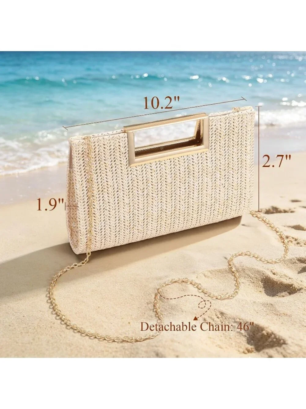 Women's Gold Clutch Handbag Modern Faux Leather with Metal Handle Evening Bag